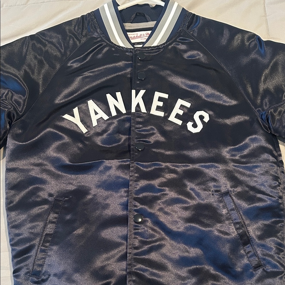 Mitchell & Ness Navy Yankees Satin Bomber Jacket